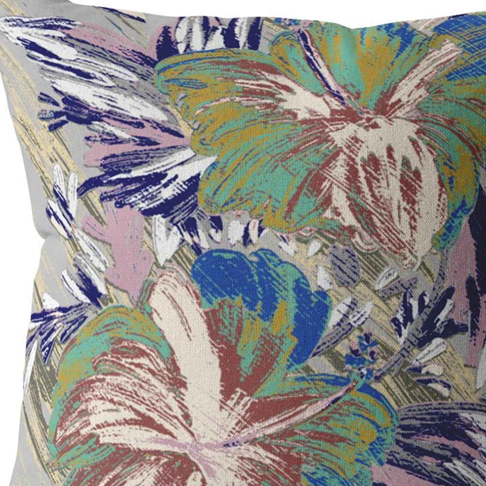 16” Lilac Green Hibiscus Suede Decorative Throw Pillow