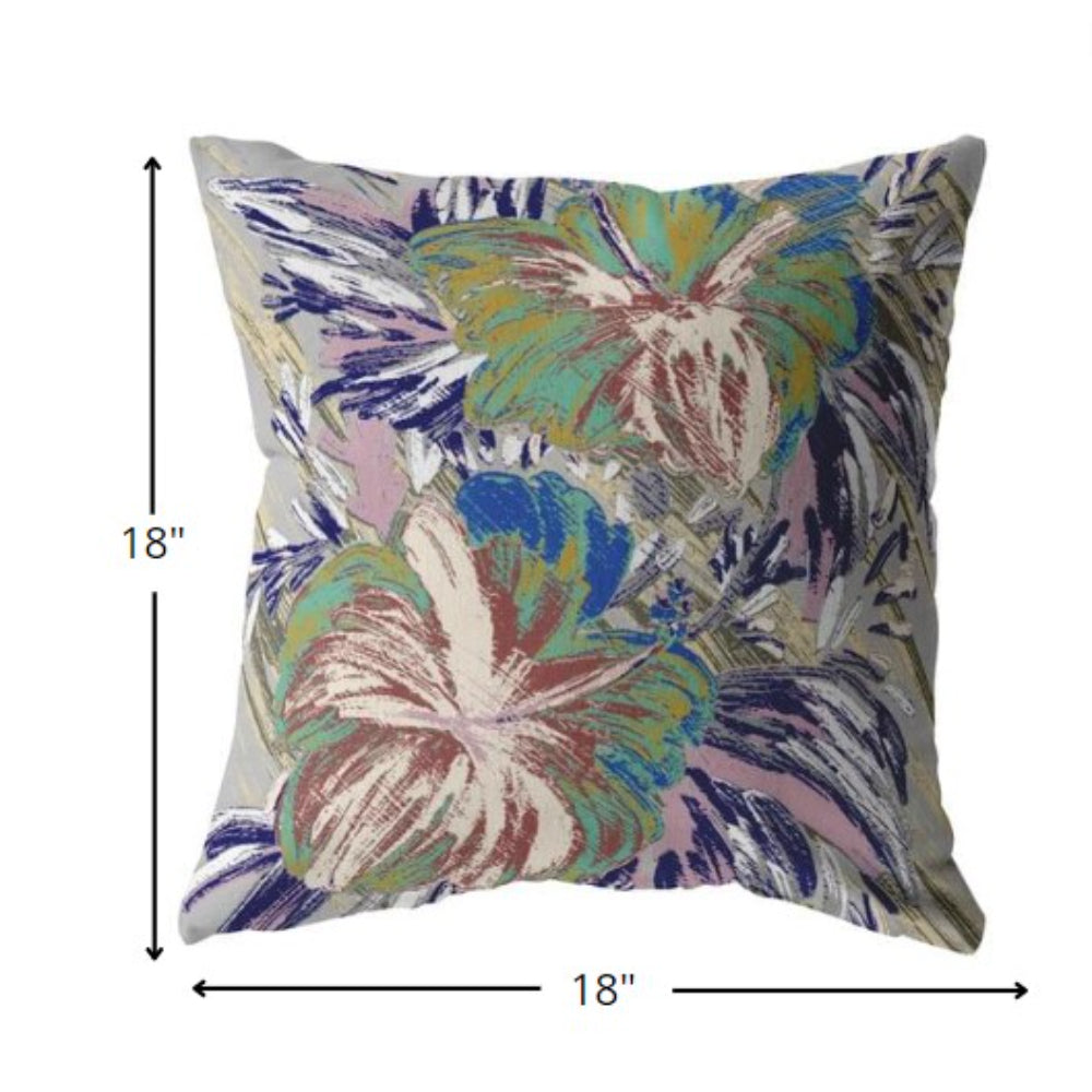 18” Lilac Green Hibiscus Suede Decorative Throw Pillow