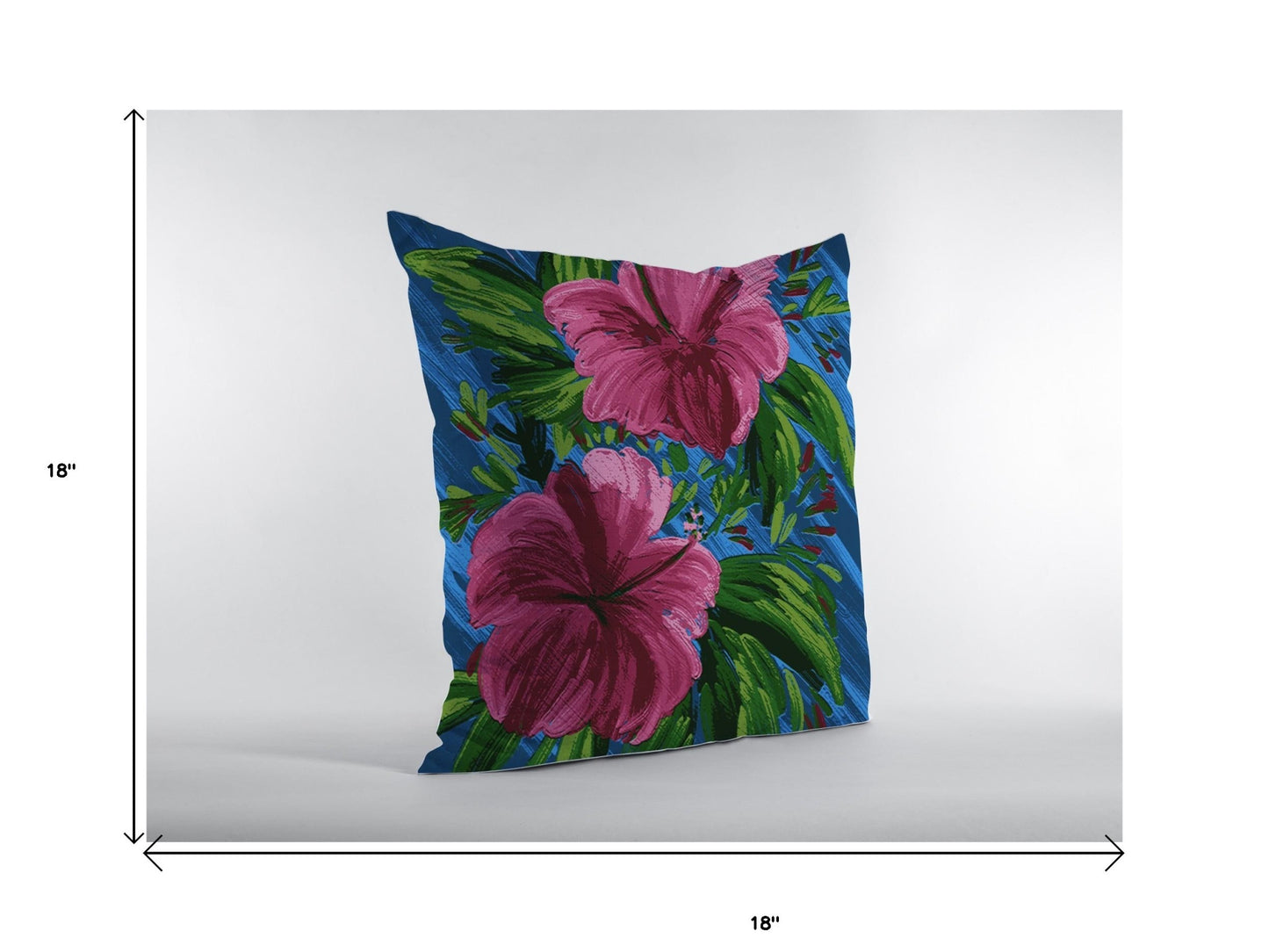 18” Pink Blue Hibiscus Suede Decorative Throw Pillow