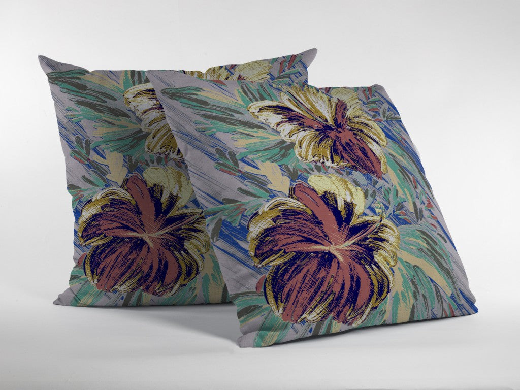 16” Terracotta Hibiscus Suede Decorative Throw Pillow