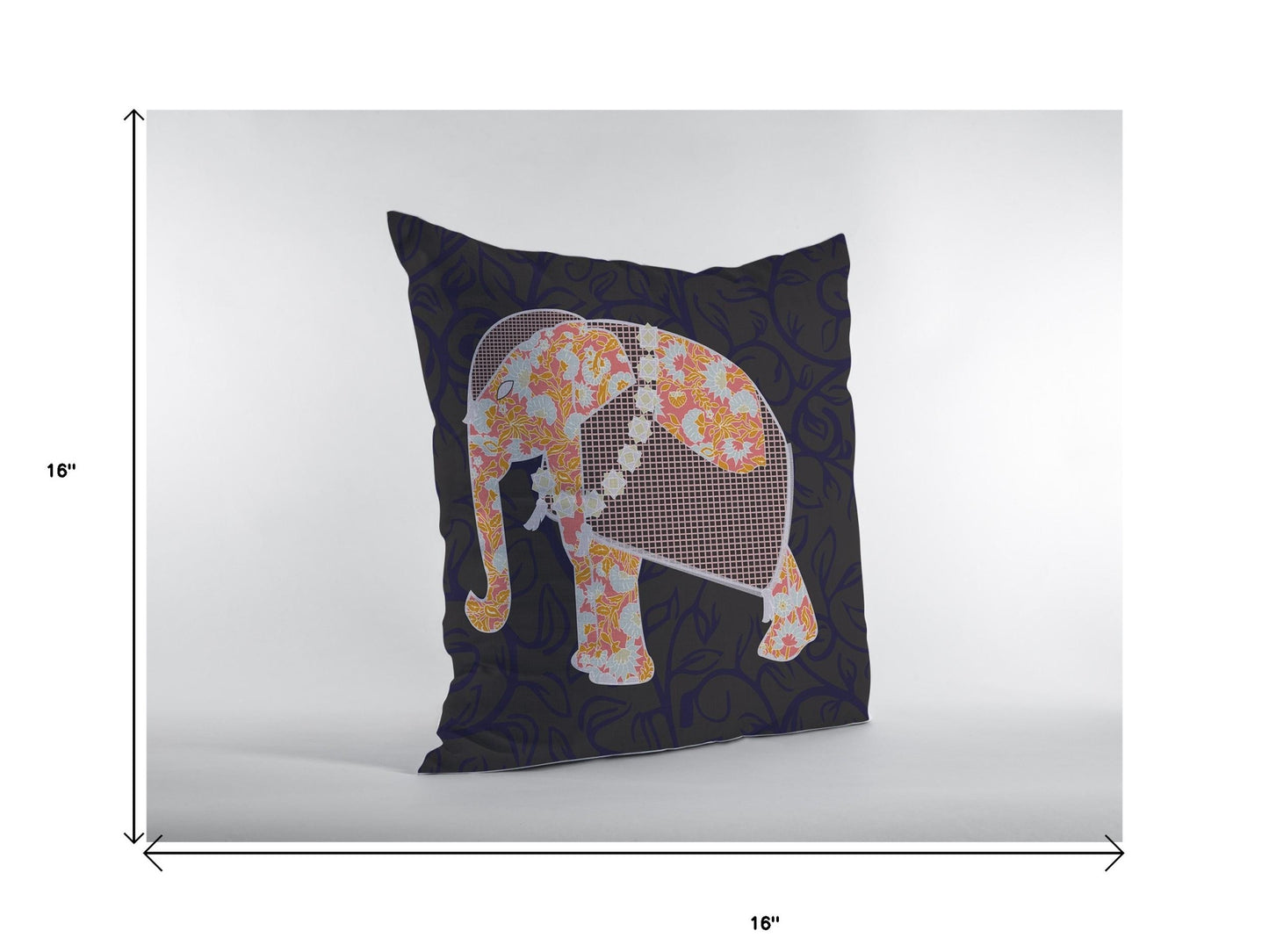 16” Orange Elephant Decorative Suede Throw Pillow