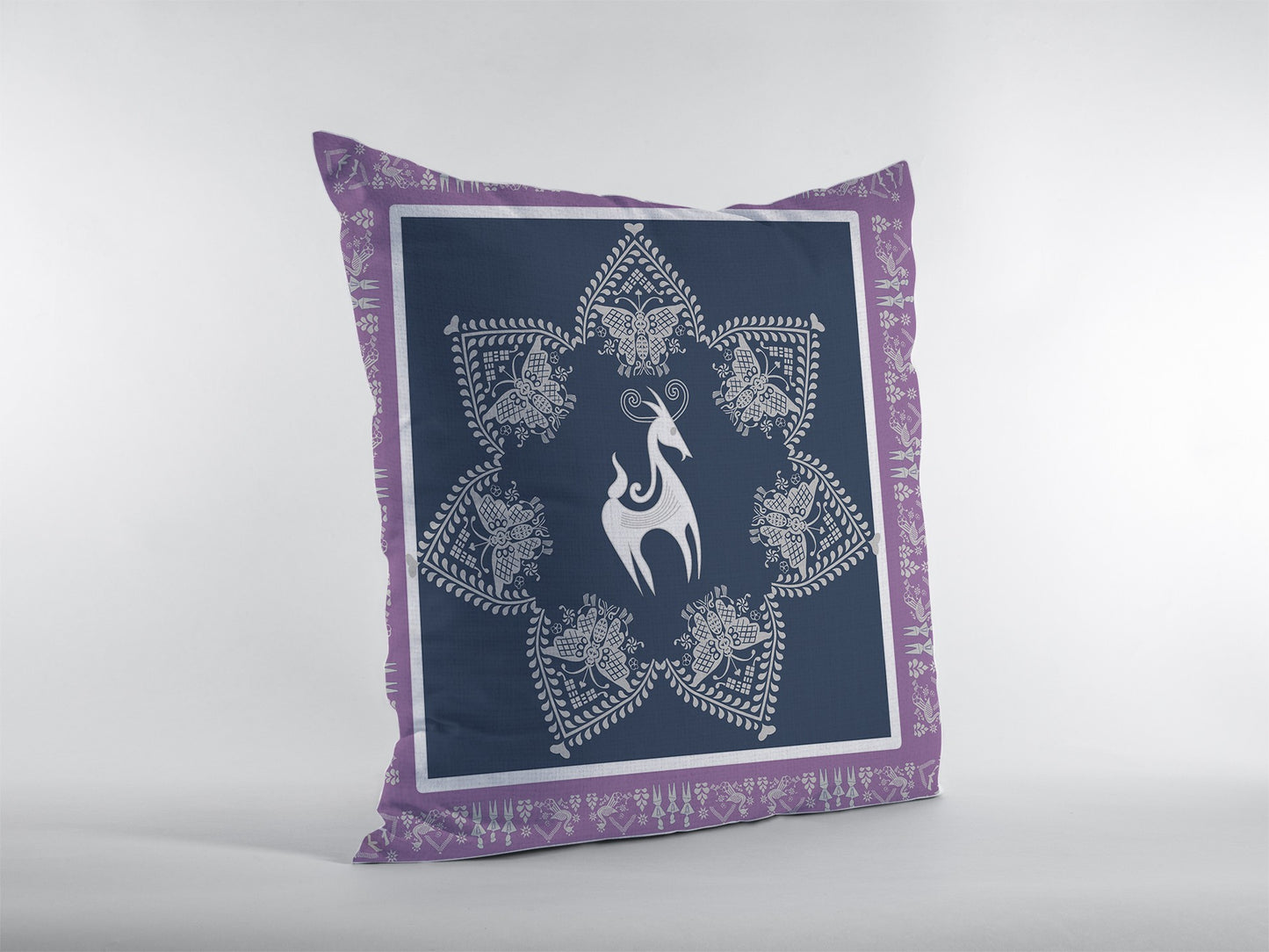 16” Navy Purple Horse Suede Throw Pillow