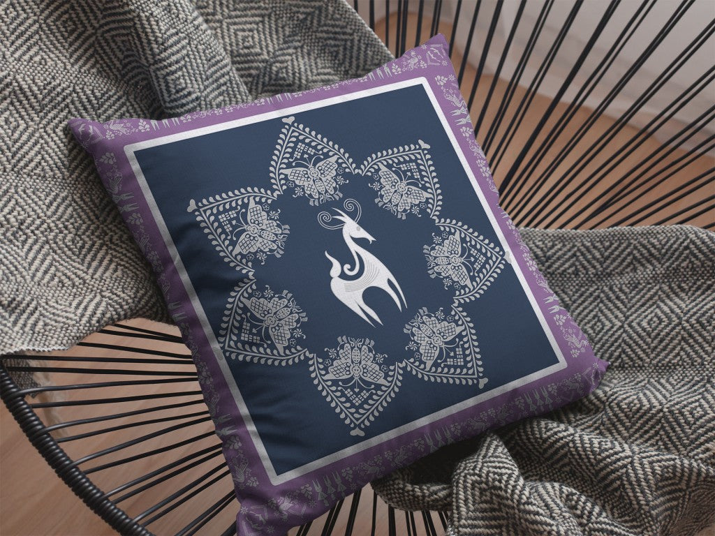 18” Navy Purple Horse Suede Throw Pillow