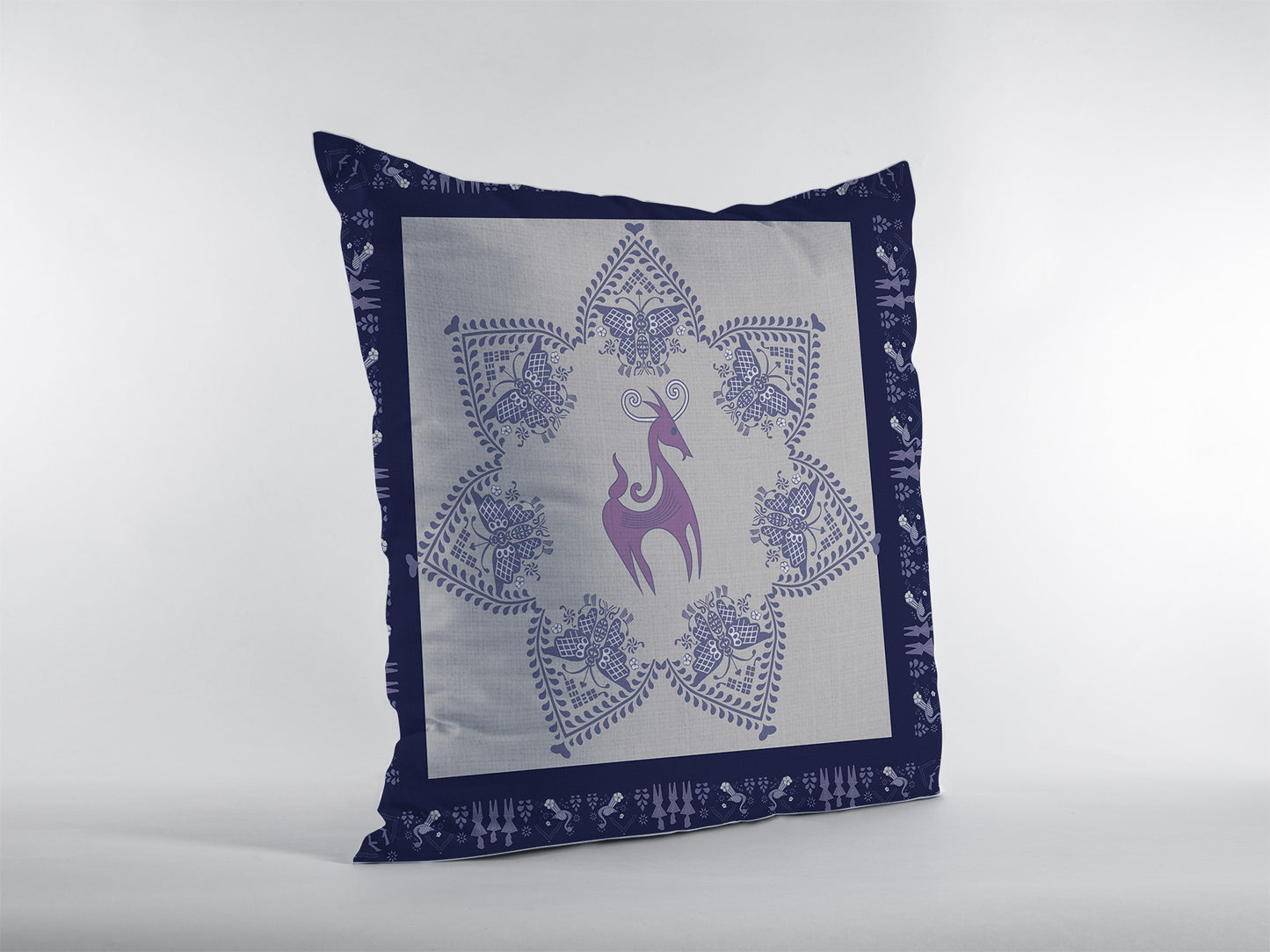 18” Gray Purple Horse SuedeThrow Pillow