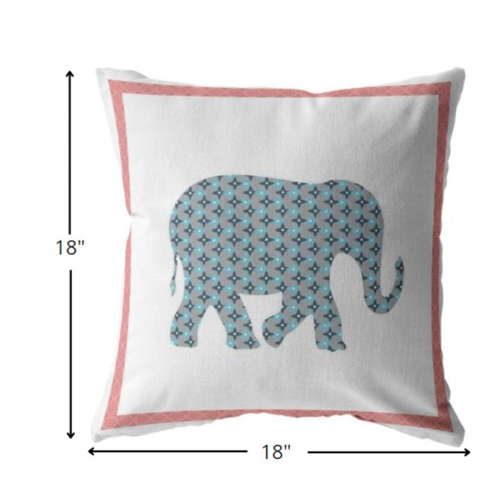 18” Blue Pink Elephant Boho Suede Throw Pillow