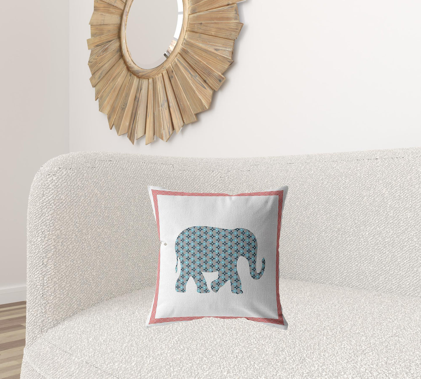 18” Blue Pink Elephant Boho Suede Throw Pillow