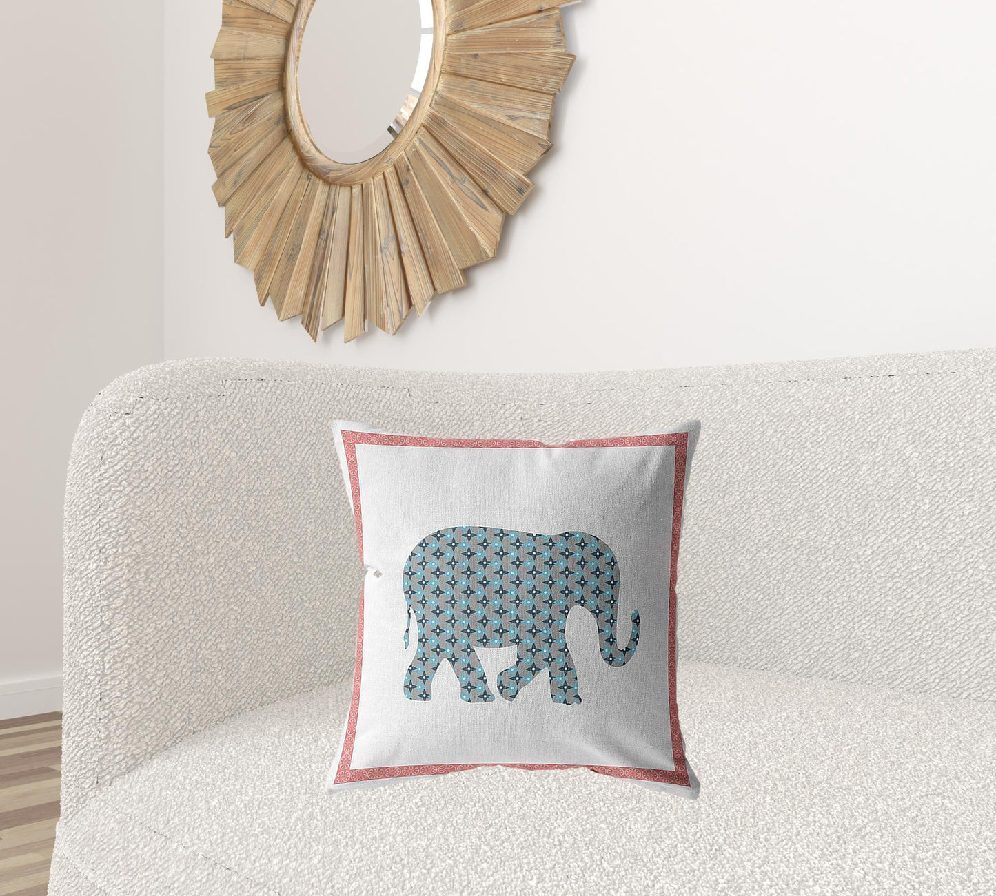 18” Blue Pink Elephant Boho Suede Throw Pillow