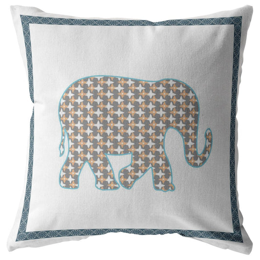 16” Gold White Elephant Boho Suede Throw Pillow