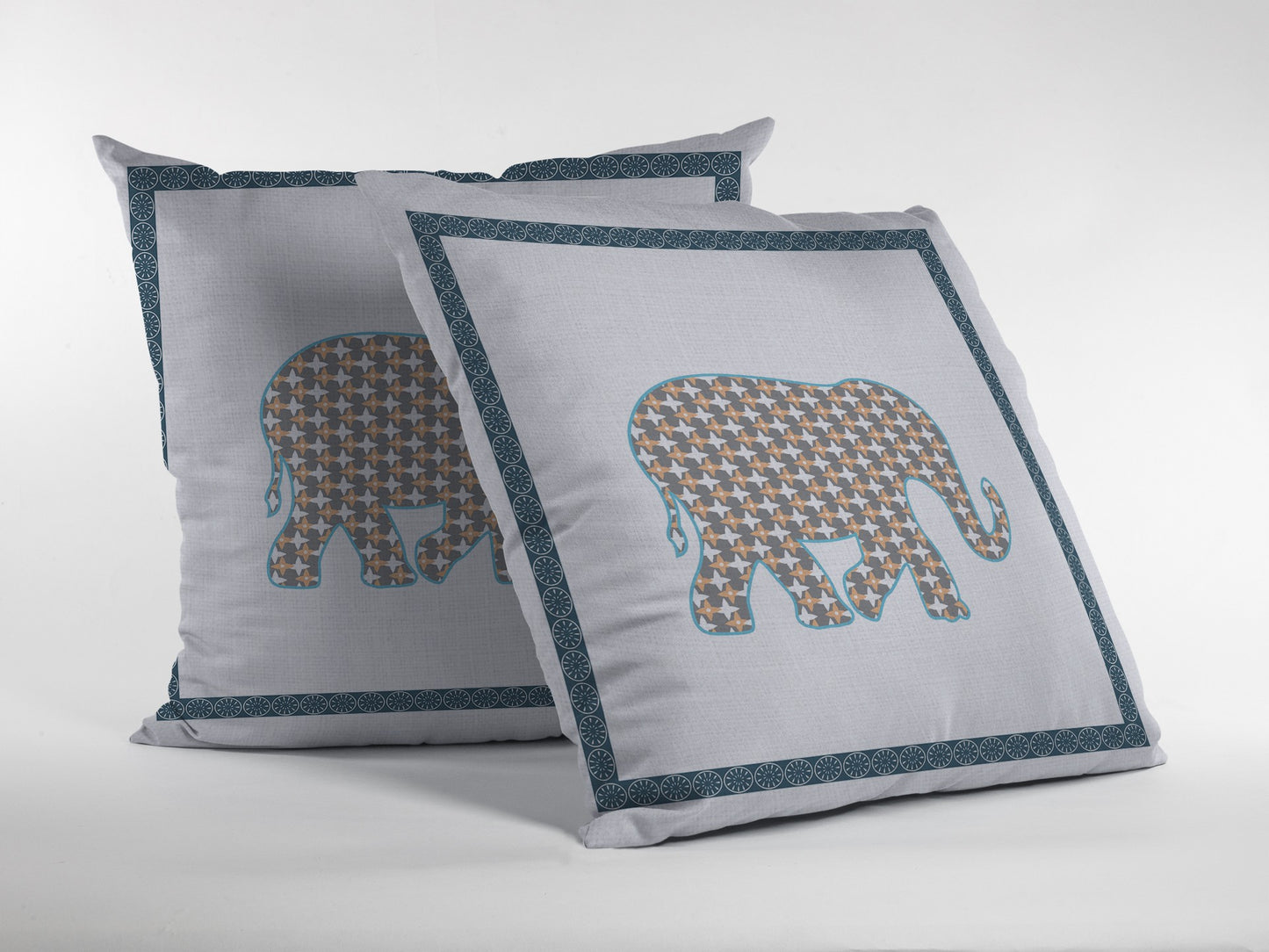 16” Gold White Elephant Boho Suede Throw Pillow