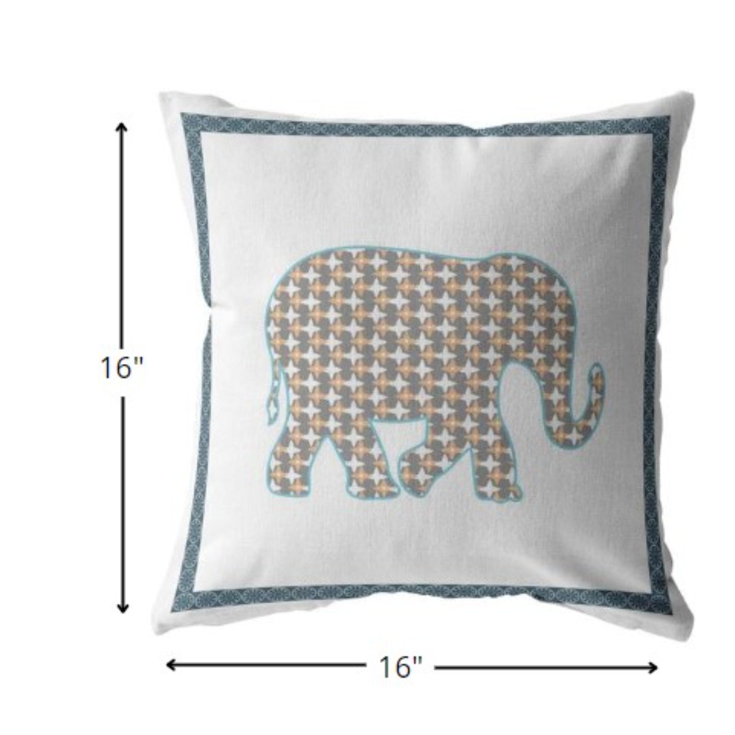 16” Gold White Elephant Boho Suede Throw Pillow