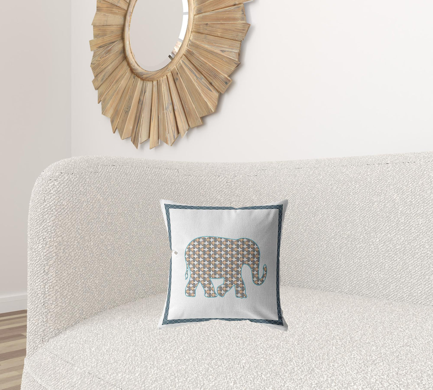 16” Gold White Elephant Boho Suede Throw Pillow