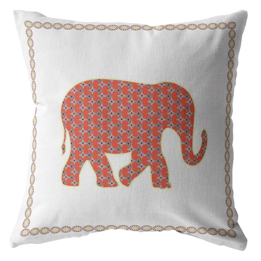 16” Orange White Elephant Boho Suede Throw Pillow