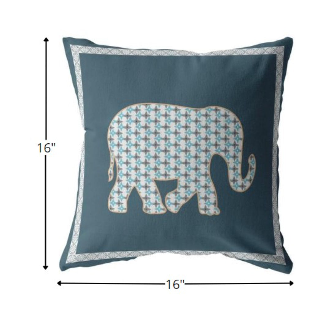 16” Spruce Blue Elephant Boho Suede Throw Pillow