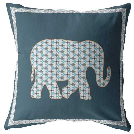 18” Spruce Blue Elephant Boho Suede Throw Pillow