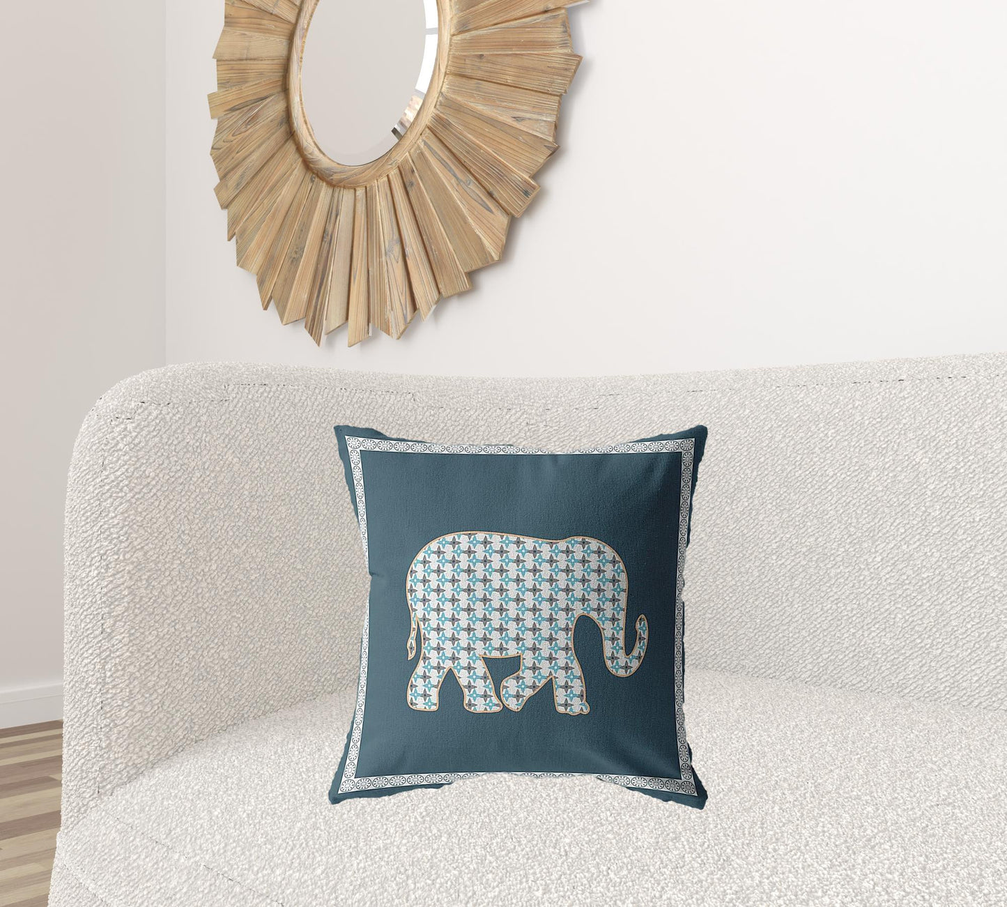 18” Spruce Blue Elephant Boho Suede Throw Pillow