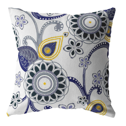 16” Navy White Floral Suede Throw Pillow