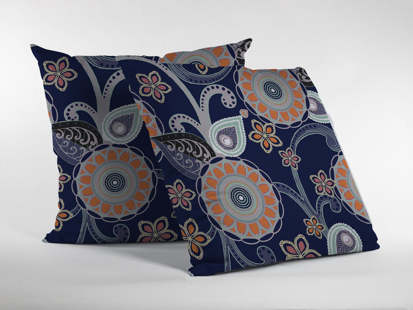 16” Indigo Orange Floral Suede Throw Pillow