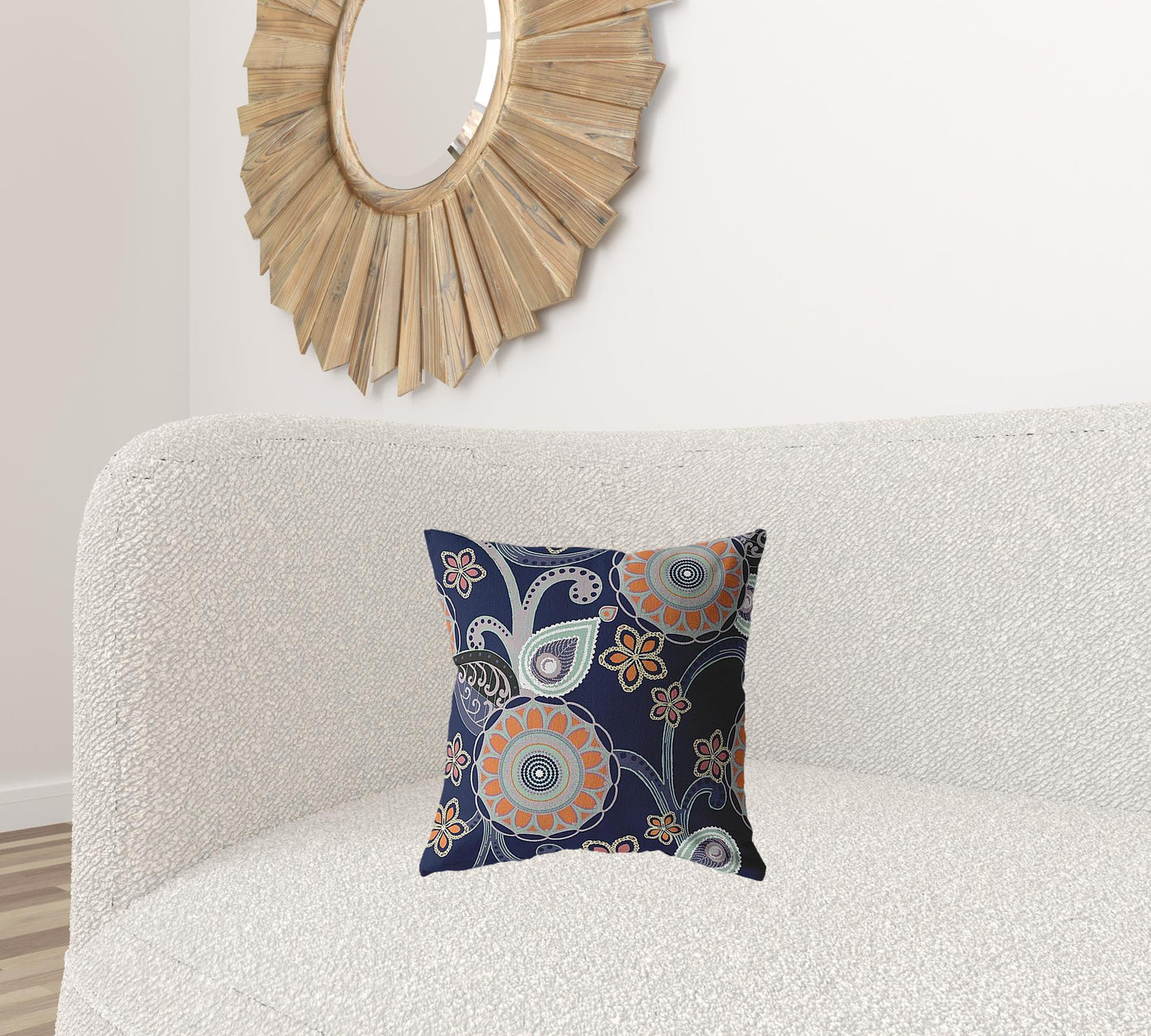 16” Indigo Orange Floral Suede Throw Pillow