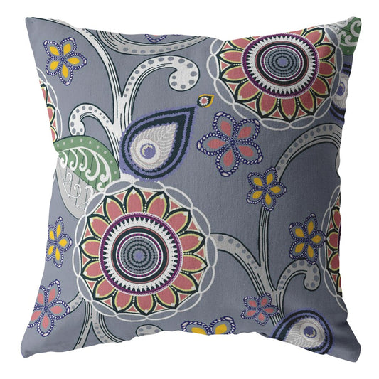 18” Gray Pink Floral Suede Throw Pillow