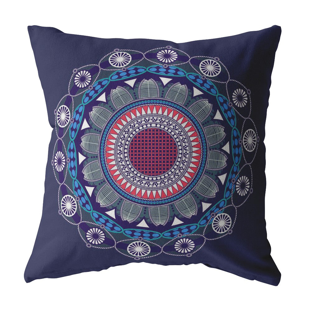 18" X 18" Navy Geometric Blown Seam Suede Throw Pillow