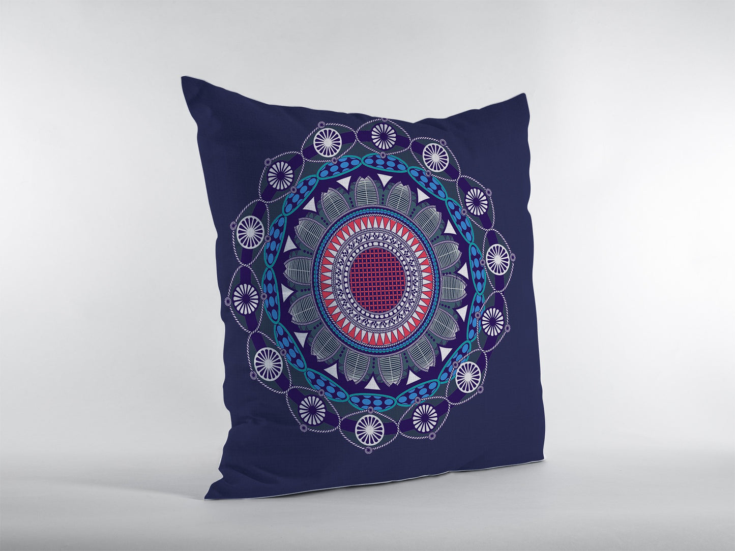 18" X 18" Navy Geometric Blown Seam Suede Throw Pillow