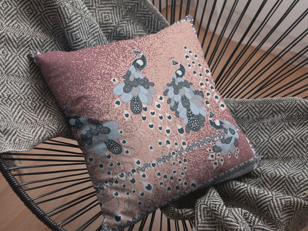 16” Dusty Pink Boho Bird Suede Throw Pillow