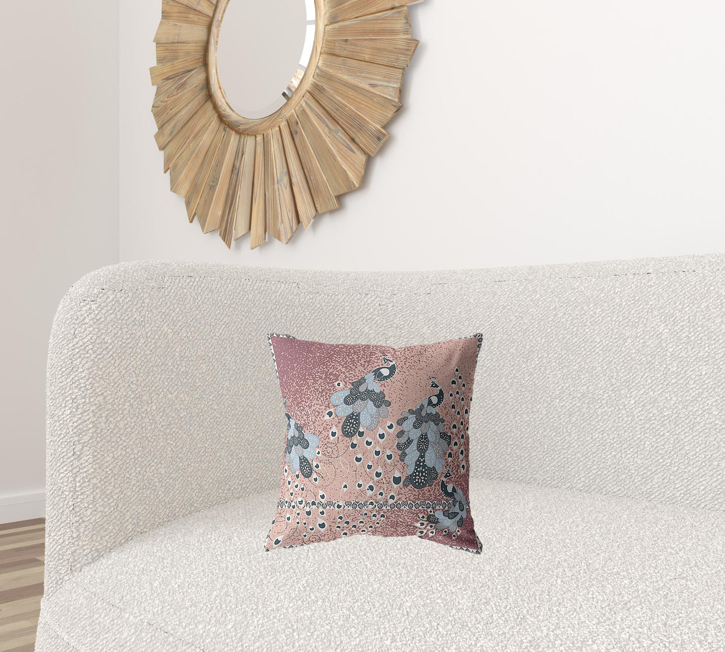 16” Dusty Pink Boho Bird Suede Throw Pillow