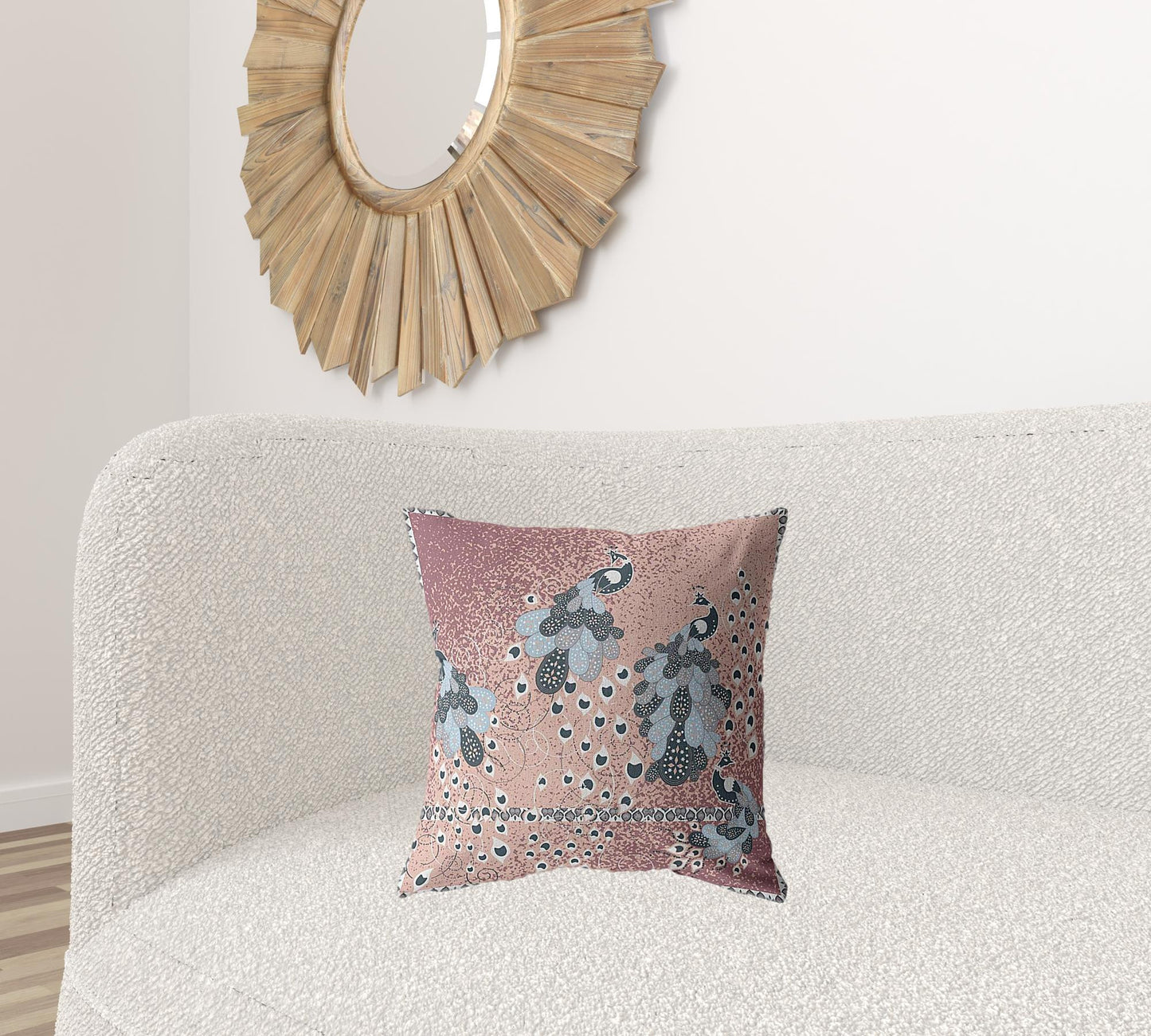 18” Dusty Pink Boho Bird Suede Throw Pillow