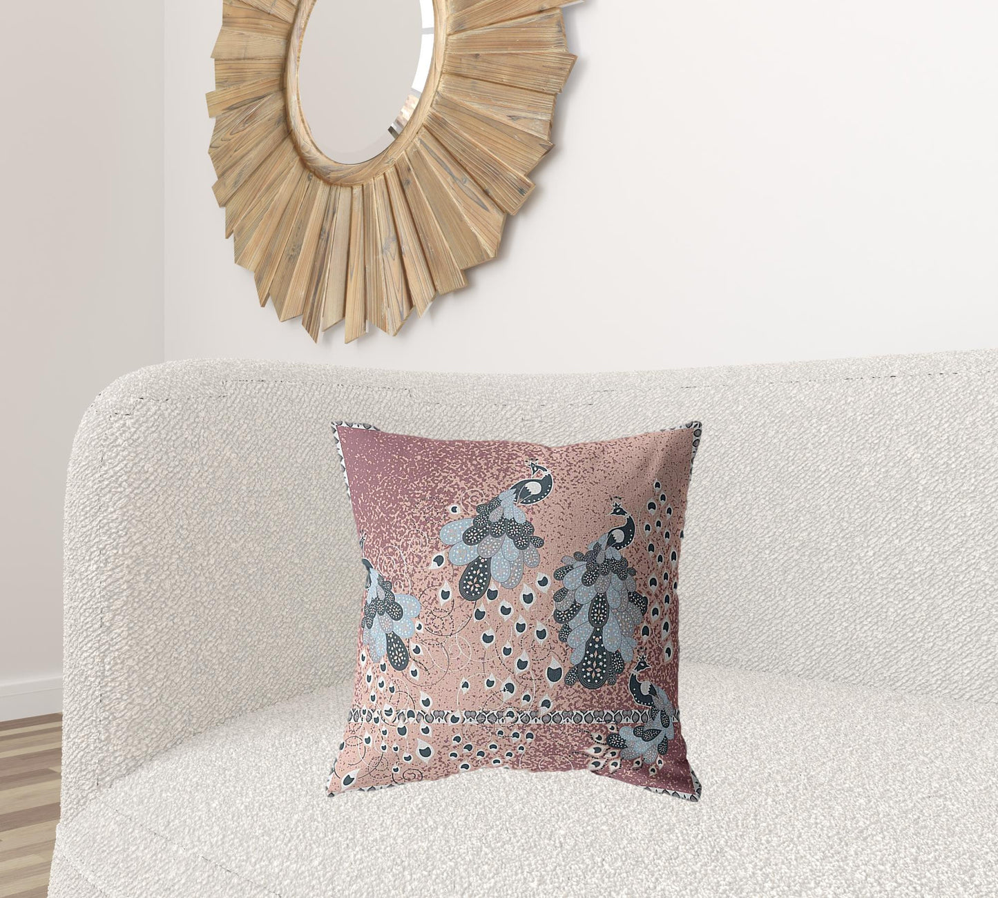 18” Dusty Pink Boho Bird Suede Throw Pillow