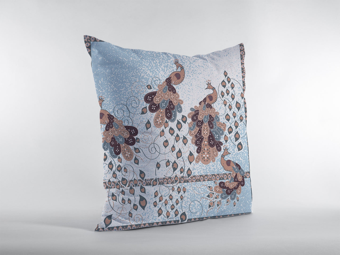 18” Blue Brown Boho Bird Suede Throw Pillow