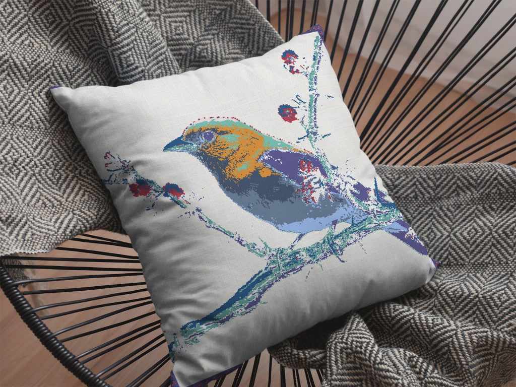16” Blue White Robin Suede Throw Pillow
