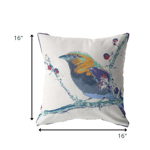 16” Blue White Robin Suede Throw Pillow