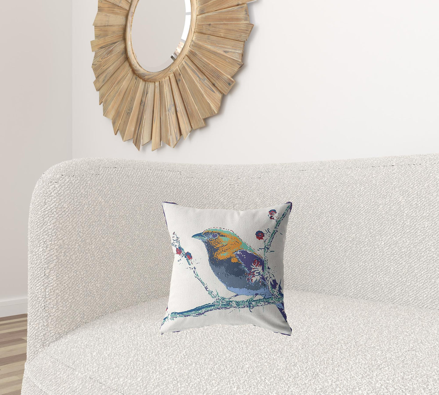 16” Blue White Robin Suede Throw Pillow