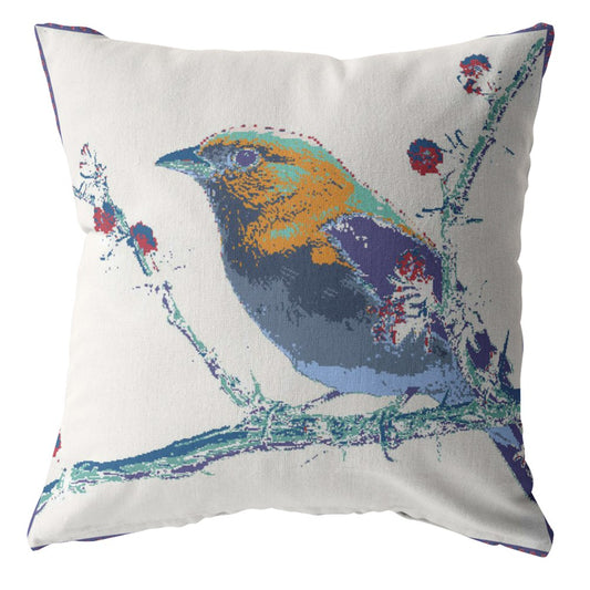 18” Blue White Robin Suede Throw Pillow
