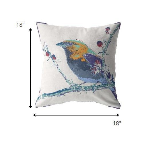 18” Blue White Robin Suede Throw Pillow