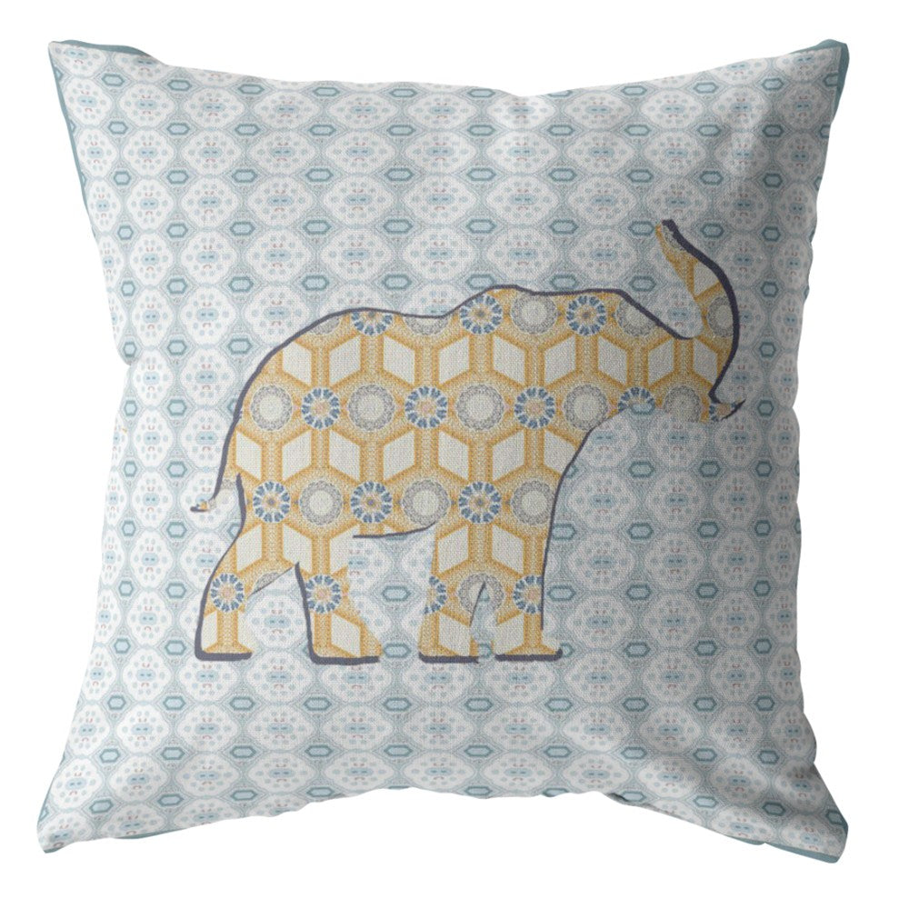 16" Blue Yellow Elephant Decorative Suede Throw Pillow