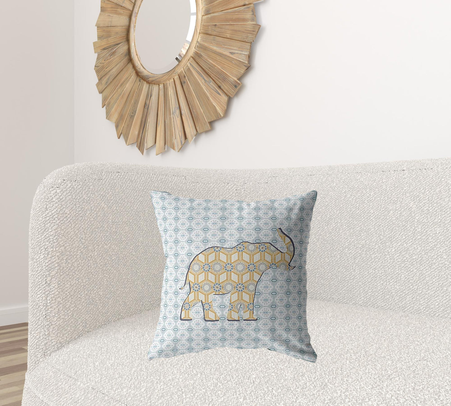 18" Blue Yellow Elephant Decorative Suede Throw Pillow