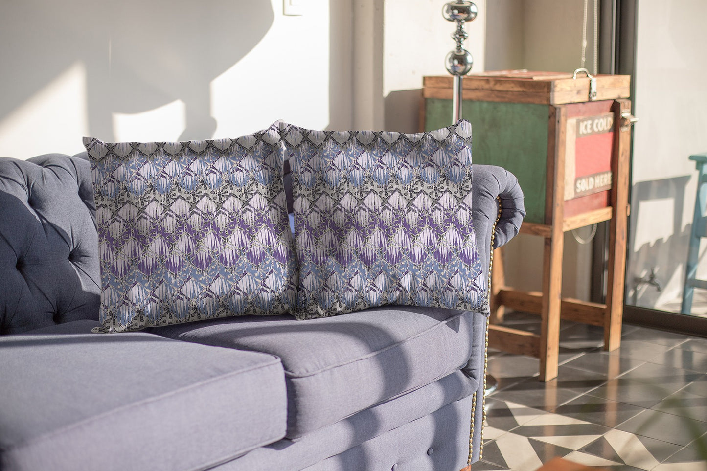 16” Purple Gray Hatch Decorative Suede Throw Pillow