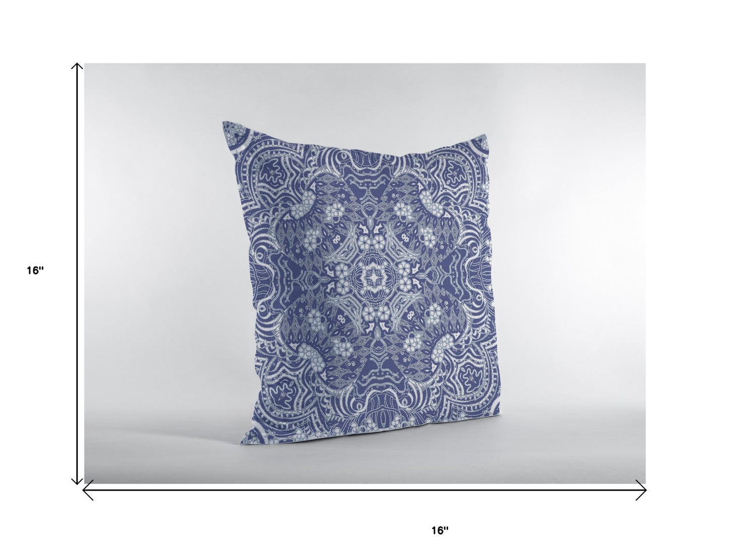 16” Indigo White Boho Ornate Suede Throw Pillow