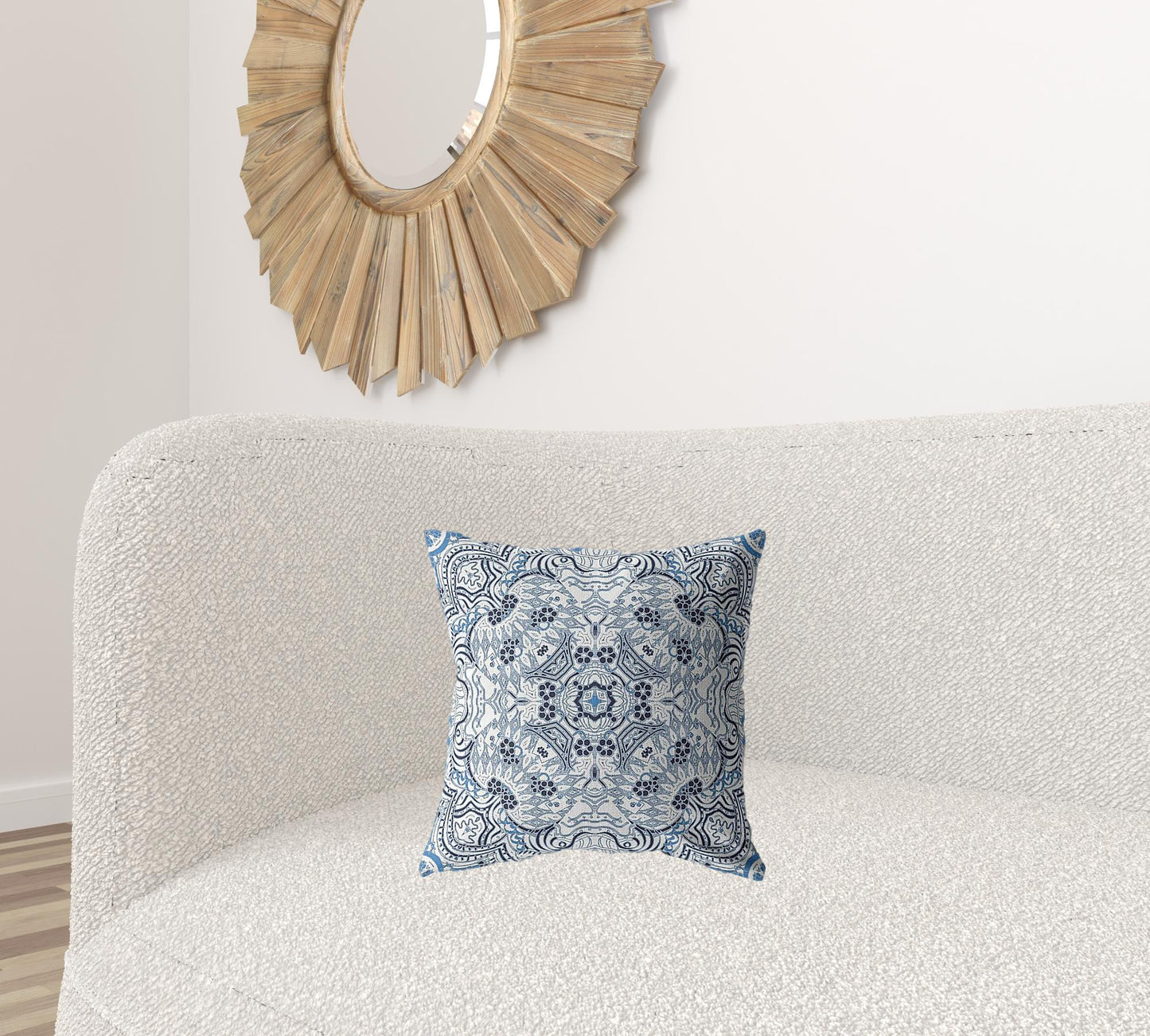 16” Light Blue Boho Ornate Suede Throw Pillow