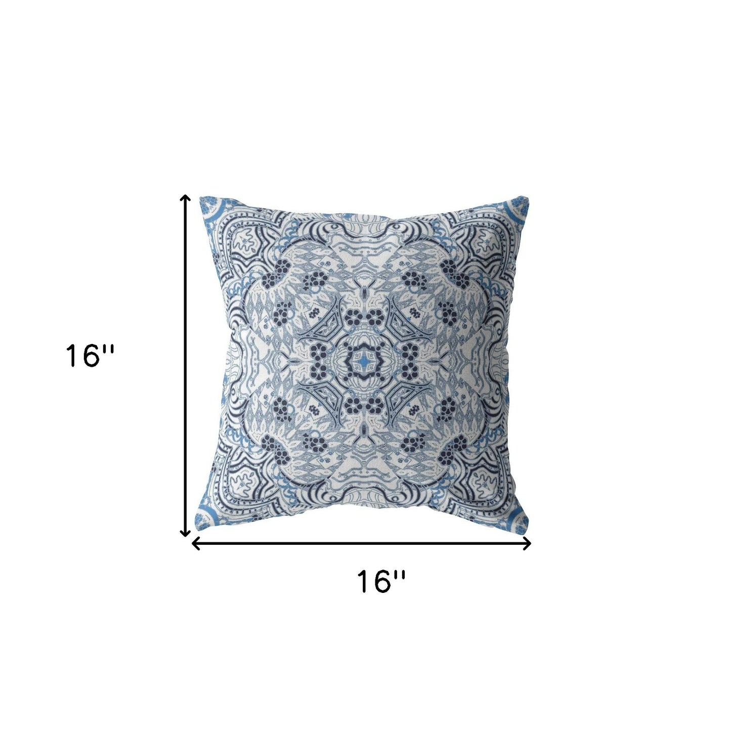 16” Light Blue Boho Ornate Suede Throw Pillow