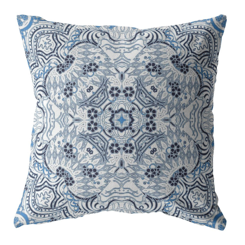 18” Light Blue Boho Ornate Suede Throw Pillow