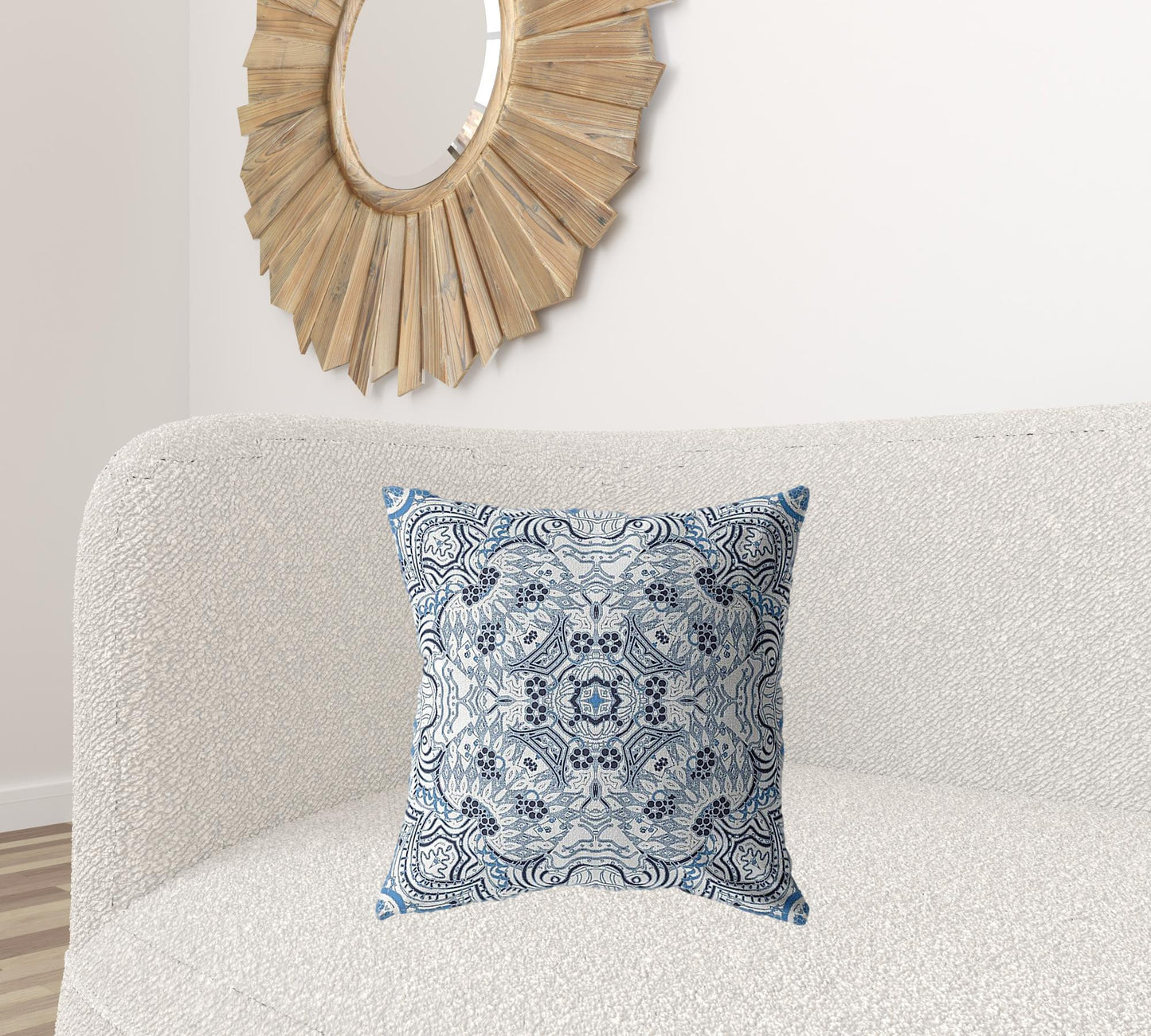 18” Light Blue Boho Ornate Suede Throw Pillow