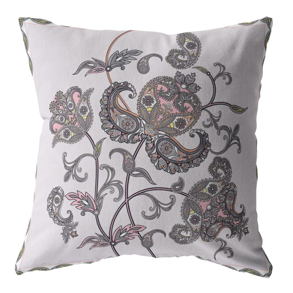 16” Gray White Wildflower Suede Throw Pillow