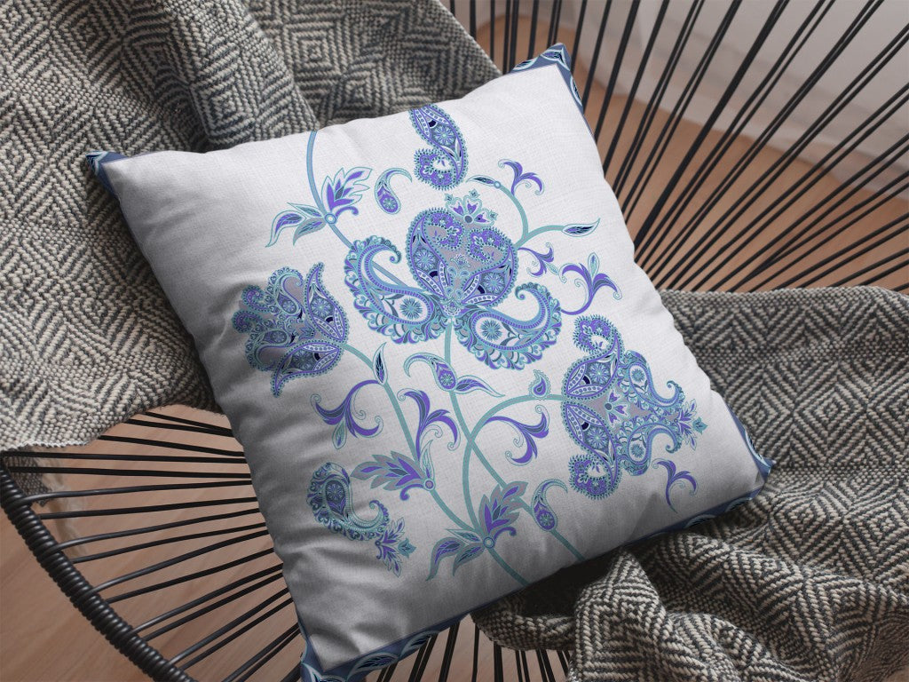 16” Blue White Wildflower Suede Throw Pillow