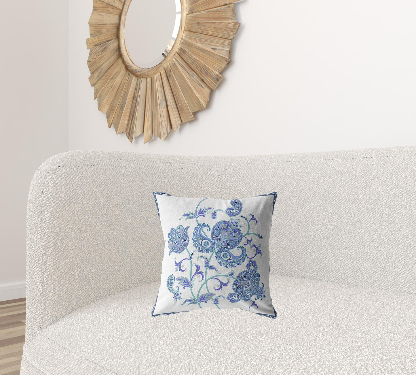 16” Blue White Wildflower Suede Throw Pillow