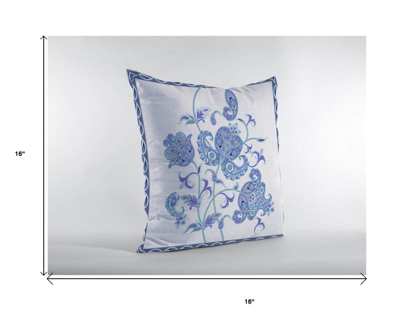 16” Blue White Wildflower Suede Throw Pillow