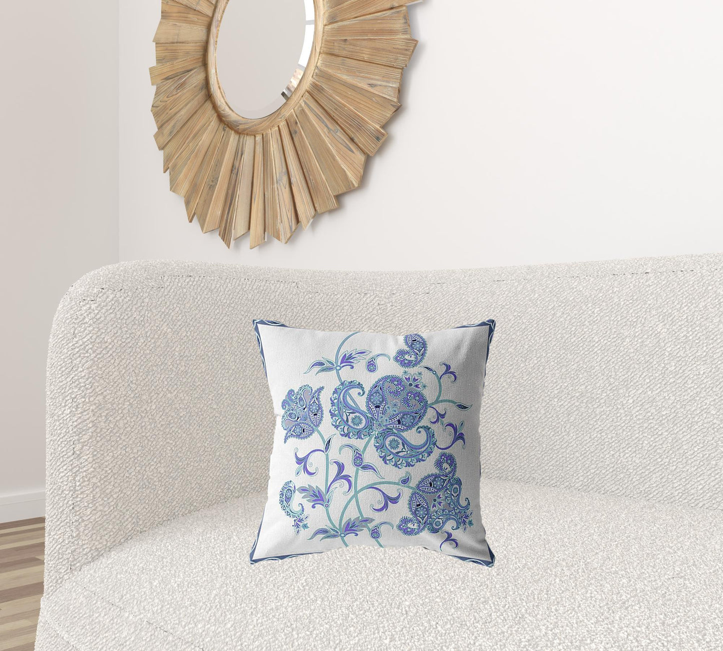 18” Blue White Wildflower Suede Throw Pillow