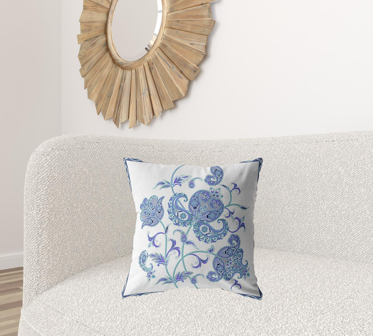 18” Blue White Wildflower Suede Throw Pillow