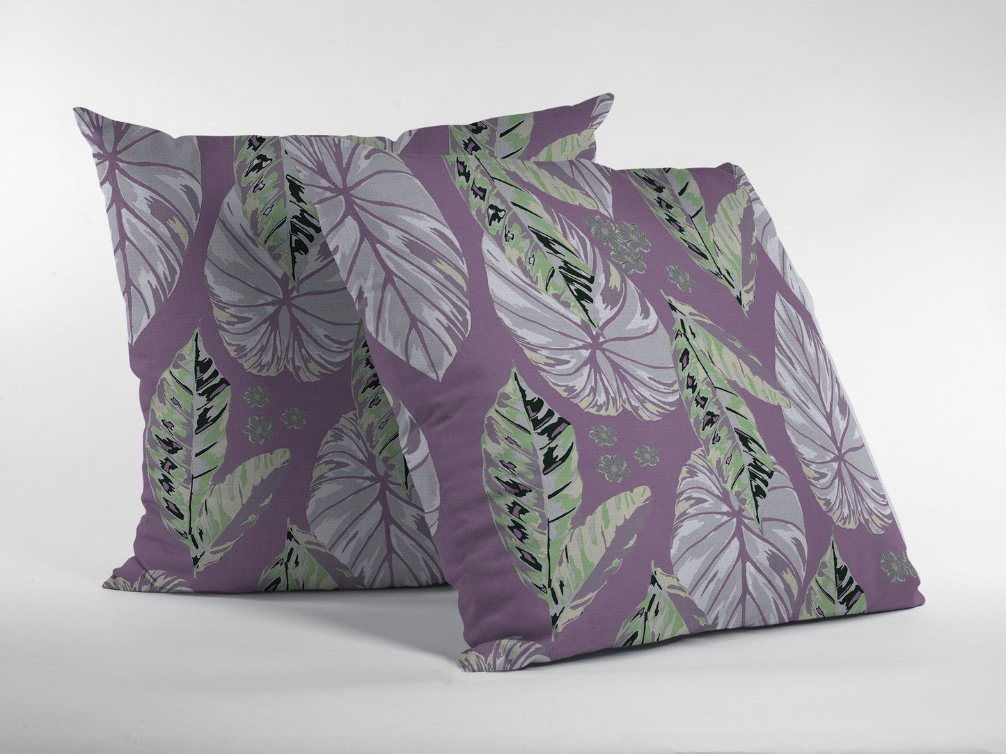 16” White Purple Tropical Leaf Suede Throw Pillow
